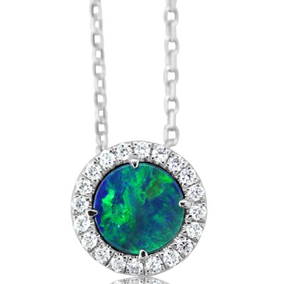 14KW Opal Doublet & Diamond Pendant