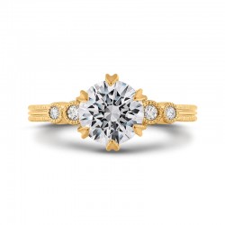 18K Yellow Gold Round Cut Diamond Engagement Ring (Semi-Mount)