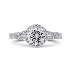 14K White Gold Round Diamond Halo Engagement Ring with Split Shank (Semi-Mount)