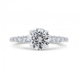 14K White Gold Round Diamond Engagement Ring with Milgrain (Semi-Mount)