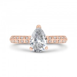 14K Rose Gold Pear Diamond Double Row Engagement Ring with Round Shank (Semi-Mount)