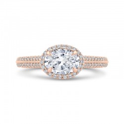 14K Rose Gold Oval Diamond Halo Engagement Ring with Euro Shank (Semi-Mount)
