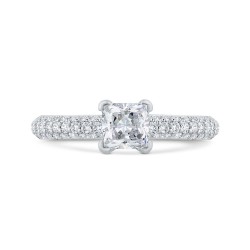 14K White Gold Princess Diamond Engagement Ring with Round Shank