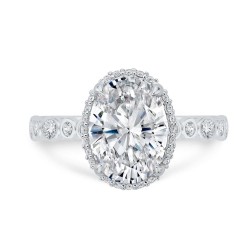 18K White Gold Oval and Round Diamond Engagement Ring with Round Shank (Semi-Mount)