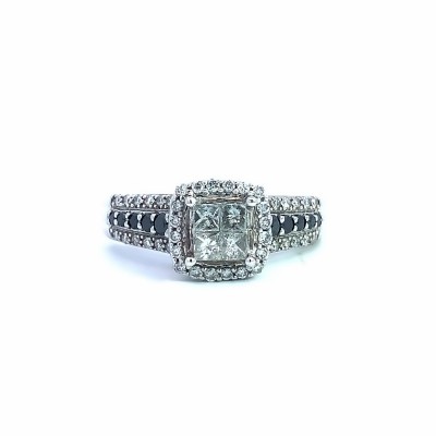 Lady's White 14 Karat Quad Engagement Ring