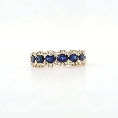 Lady'S Yellow Polished 14 Karat Band Fashion Ring Size 6 With 7=1.67Tw Oval Sapphires And 0.26Tw Round Diamonds