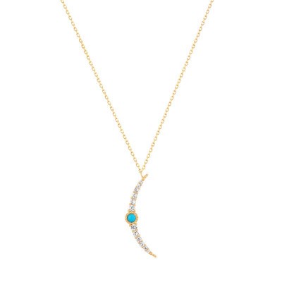 NORA Turquoise & White Sapphire Crescent Moon Necklace