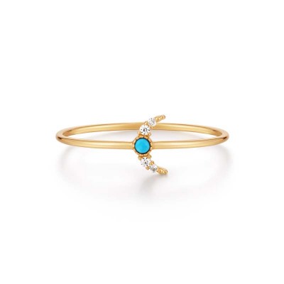 NORA Turquoise & White Sapphire Crescent Moon Ring
