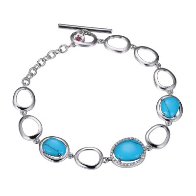 Silver Polished Sterling Silver Turquoise Bracelet Length 7.5