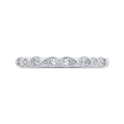 14K White Gold Pear Oval and Round Diamond Wedding Band