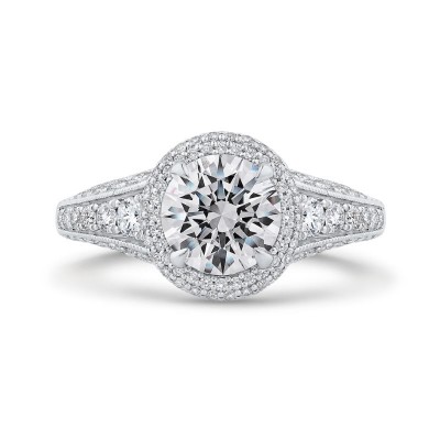 14K Two-Tone Gold Round Cut Diamond Halo Engagement Ring (Semi-Mount)