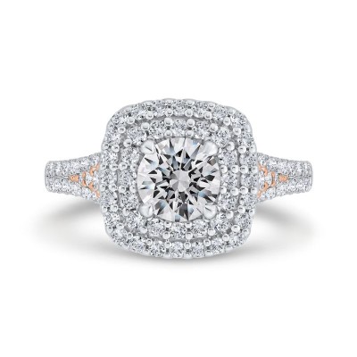 14K Two-Tone Gold Round Diamond Double Halo Engagement Ring (Semi-Mount)