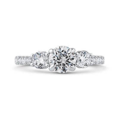 14K White Gold Round Diamond Three-Stone Plus Engagement Ring with Round Shank (Semi-Mount)