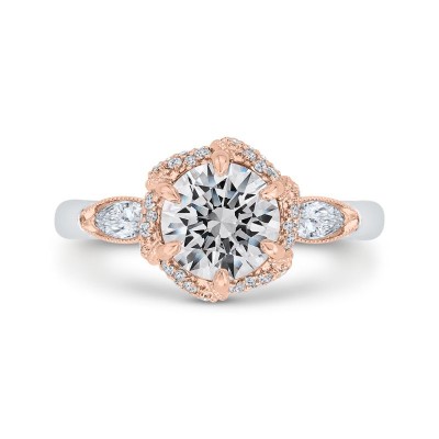14K Two-Tone Gold Round Diamond Engagement Ring with Milgrain (Semi-Mount)