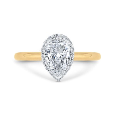 14K Two-Tone Gold Pear Diamond Halo Engagement Ring (Semi-Mount)