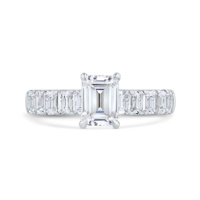 14K White Gold Emerald Cut Solitaire Plus Diamond Engagement Ring (Semi-Mount)