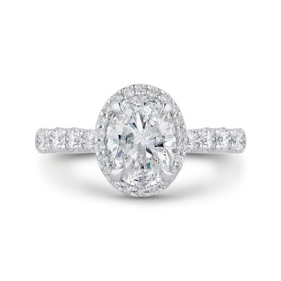 Oval Diamond Halo Engagement Ring In 14K White Gold (Semi-Mount)