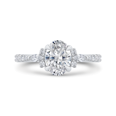 14K White Gold Three Stone Plus Round Diamond Engagement Ring (Semi-Mount)