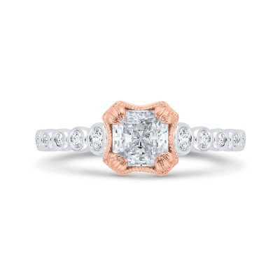14K Two-Tone Gold Bezel Set Diamond Engagement Ring with Round Shank (Semi-Mount)