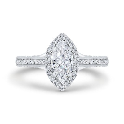14K White Gold Marquise Cut Diamond Halo Engagement Ring (Semi-Mount)