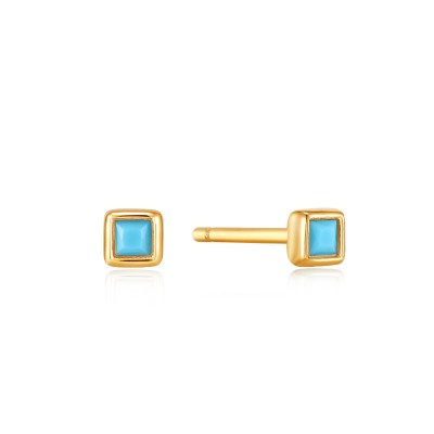 GOLD TURQUOISE SQUARE STUD EARRINGS