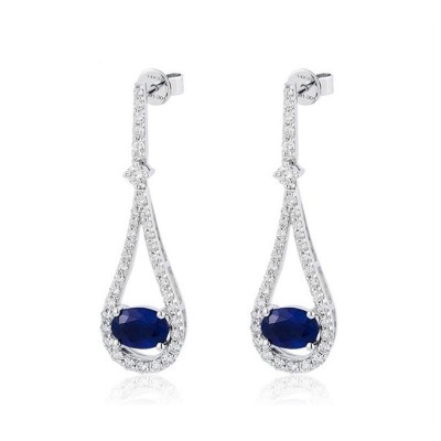 14K White Sapphire & Diamond Dangle Earrings