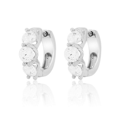 14K White Diamond Huggie Earrings