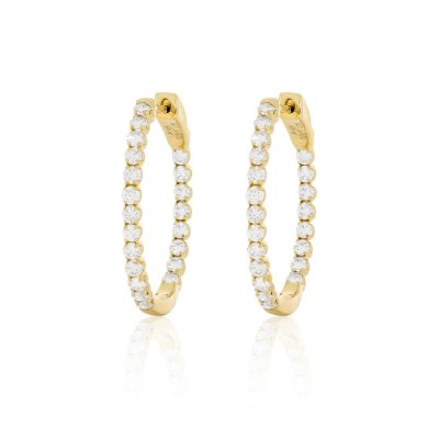 14K Yellow Diamond Hoop Earrings 0.91Ctw