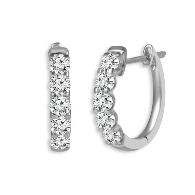 14K White Gold  Hoops Earrings With 10=1.50Tw Round H I1 Diamonds