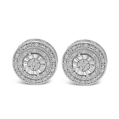 Sterling Silver Double Halo Diamond Earrings