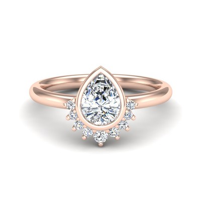 Bezel Pear Tiara Halo Diamond Engagement Semi-mount