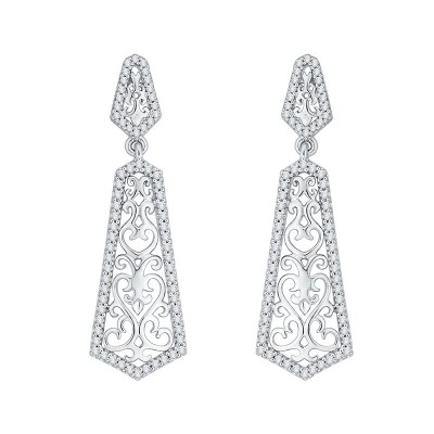 14K White Gold 1/2 Ct Diamond Lecirque Fashion Earrings.