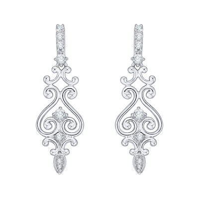 14K White Gold 1/4 Ct Diamond Lecirque Fashion Earrings.