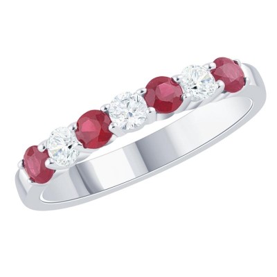 14K White Ruby and Diamond Fashion Ring