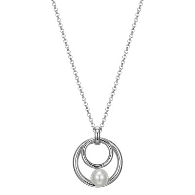 White Sterling Silver Circle & Pearl Charm