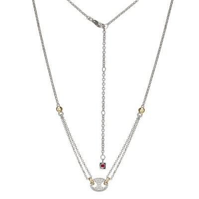 Two Tone Sterling Silver CZ Marina Link Necklace