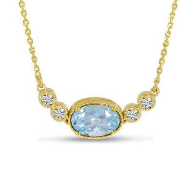 Oval March Birthstone & Diamond Necklace