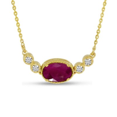 Oval July Birthstone & Diamond Necklace