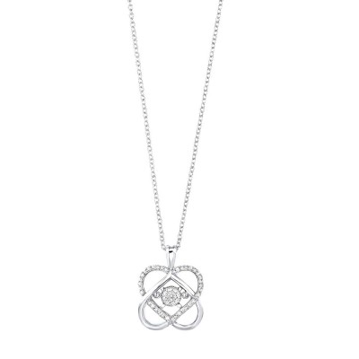 Sterling Silver Diamond Solitaire Double Heart Love Knot Pendant Necklace