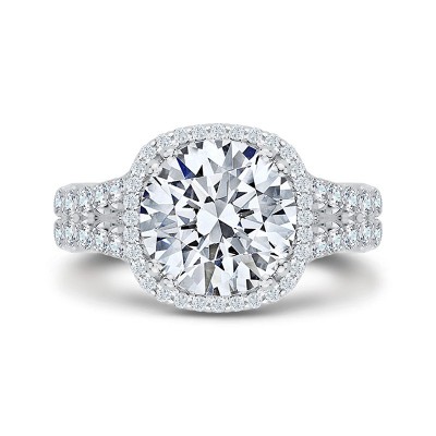 18K White Gold Round Cut Diamond Split Shank Halo Engagement Ring (Semi-Mount)