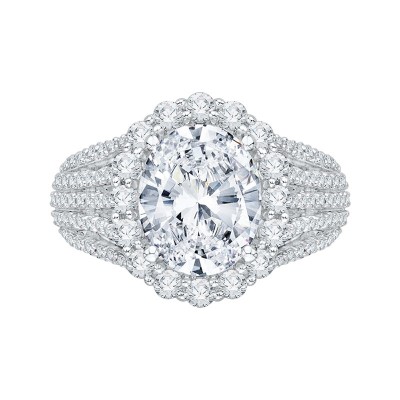 18K White Gold Oval Diamond Halo Engagement Ring (Semi-Mount)