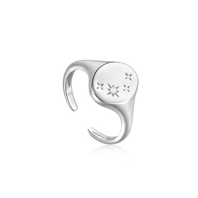 SILVER STARRY KYOTO OPAL ADJUSTABLE SIGNET RING