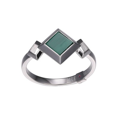 Polished Sterling Silver Malachite Ring Size 7