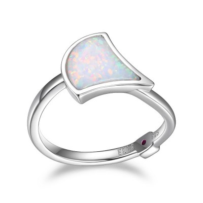 Silver Polished Sterling Silver Opal Ring Size 7