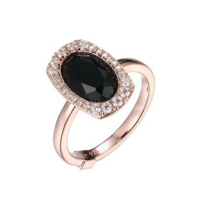 Rose© Polished Sterling Silver Black Agate Ring Size 7