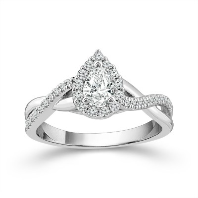 14K White Gold Twisted Shank Engagement Ring