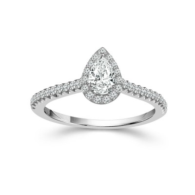 14K White Gold Pear Halo Engagement Ring
