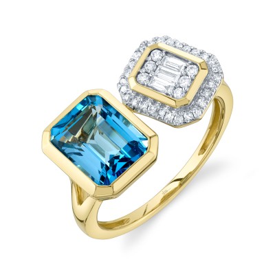 0.23Ct Diamond & 3.04Ct Blue Topaz Baguette Lady'S Ring