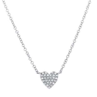 14K White Gold And Diamond Heart Necklace