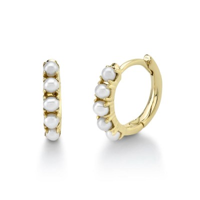 14K Y/G Cultured Pearl Huggie Earring